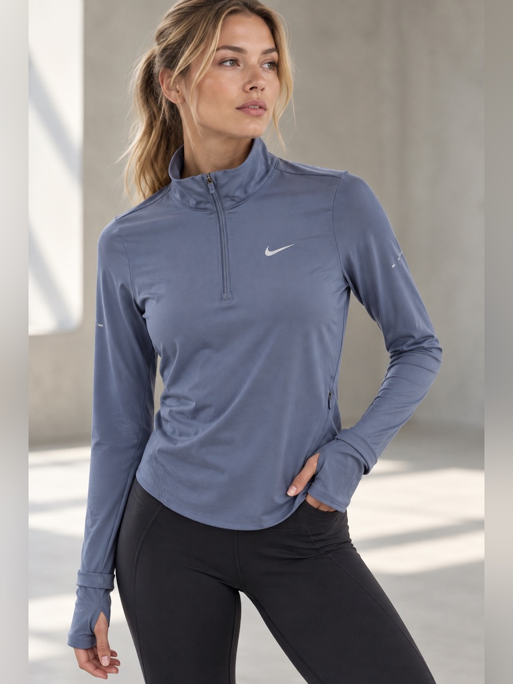 Nike Dri-FIT Running 1/4 Zip Top Blue Grey S Star Trek Screen Worn